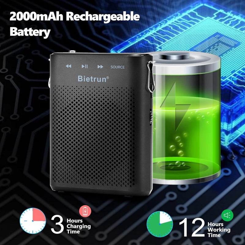 Bietrun Voice Amplifier for Teachers with Bluetooth, Portable Rechargeable Wireless Voice Amplifier with Headset Microphone Portable Megaphone Speaker for Teaching, Coach, Instructor, Tour Guide - Image 3